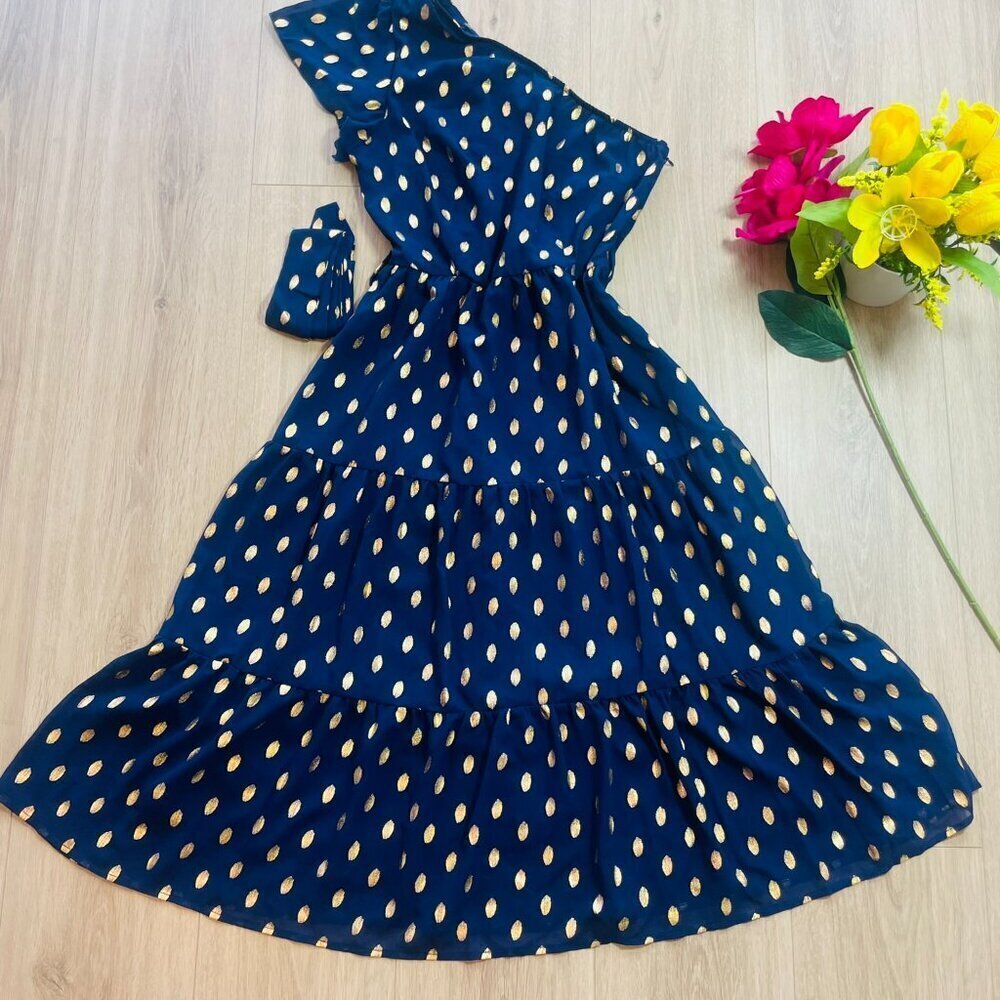 PRETTYGARDEN One Shoulder Polka Dot Tiered Ruffle Boho Midi Dress NWOT - Picture 3 of 6